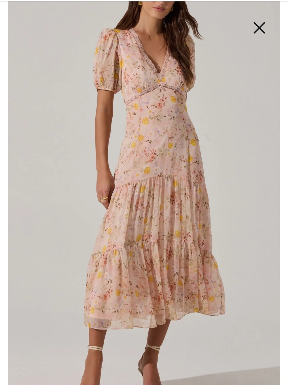 ASTR the Label Lace Trimmed Tiered Midi Dress